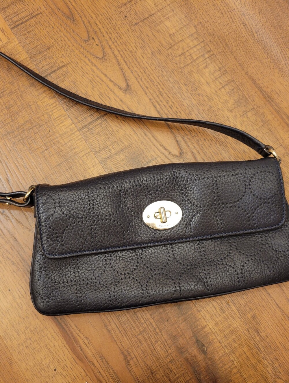 Black Leather Shoulder Bag with Turnlock Closure